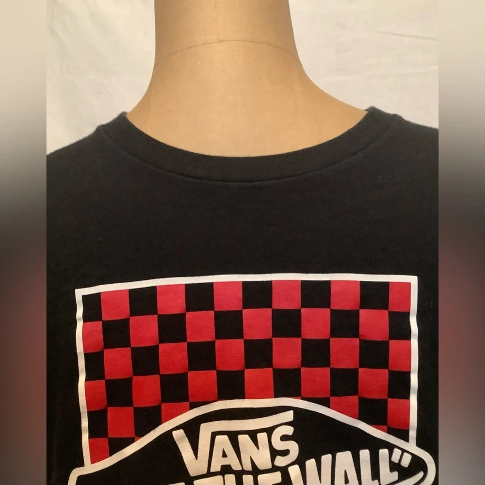 Kids Large (12-14) Vans Black and Red Checkered T-Shirt - Picture 3 of 6